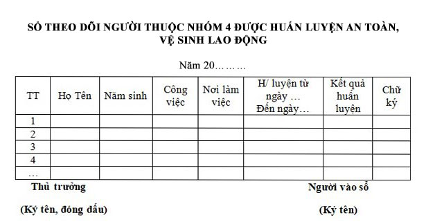 mẫu sổ theo dõi huấn luyện an toàn, vệ sinh lao động nhóm 4